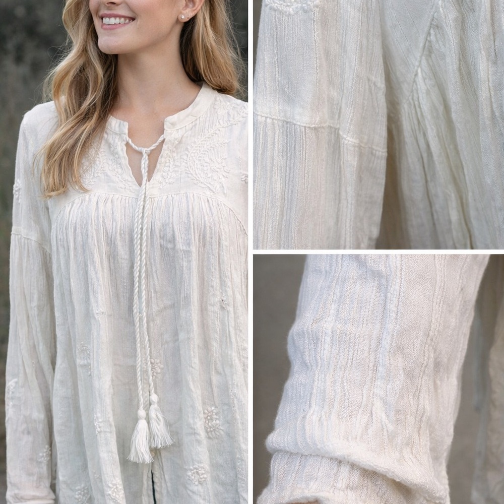 Rachel Zoe Ivory Embroidered Boho Tunic Top | Like New | Bohemian - Picture 1 of 17